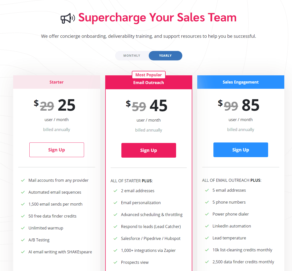 Mailshake's Pricing Plans