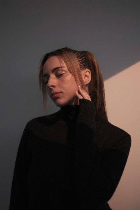 soft moody female portrait photoshoot in studio