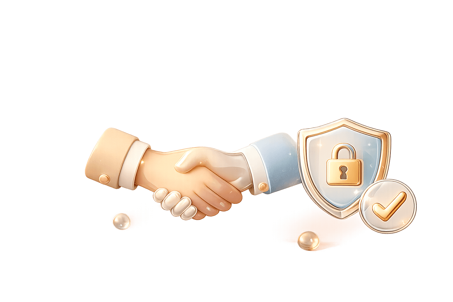 3D illustration of a handshake with a glass shield and padlock.