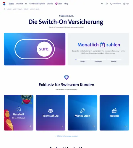 Webdesign vom Kunden "Swisscom"