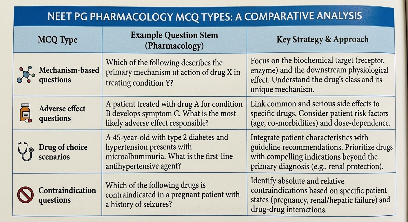 NEET PG pharmacology MCQ types and strategies