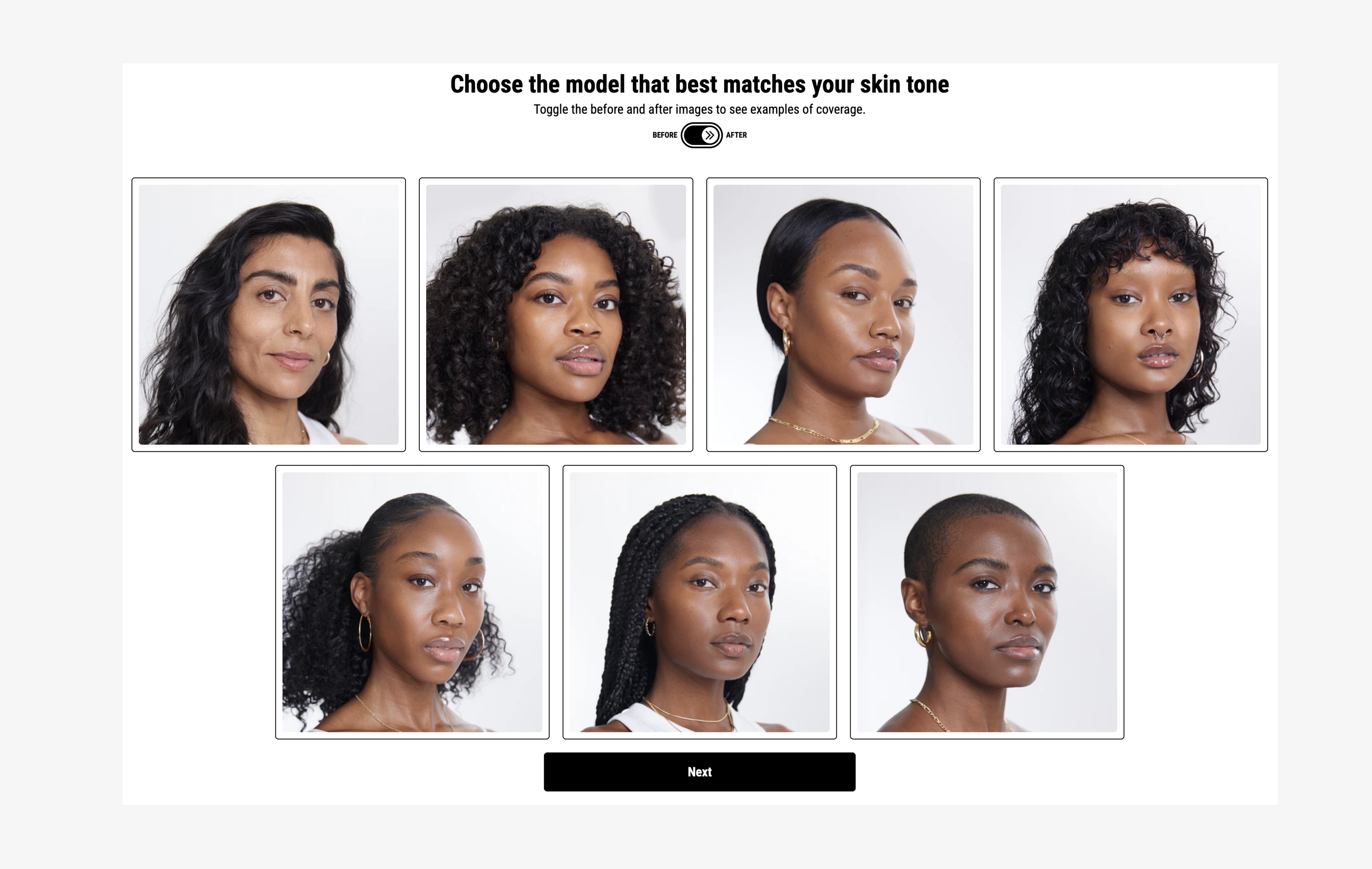 Kosas shade finder quiz showing visual shade selection and interactive options
