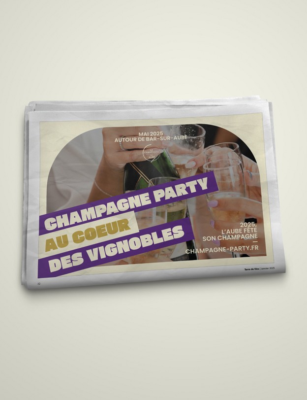 Encart publicitaire dans le journal Champagne party au coeur des vignables.