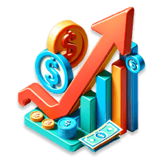 An upward trending abstract graph including money