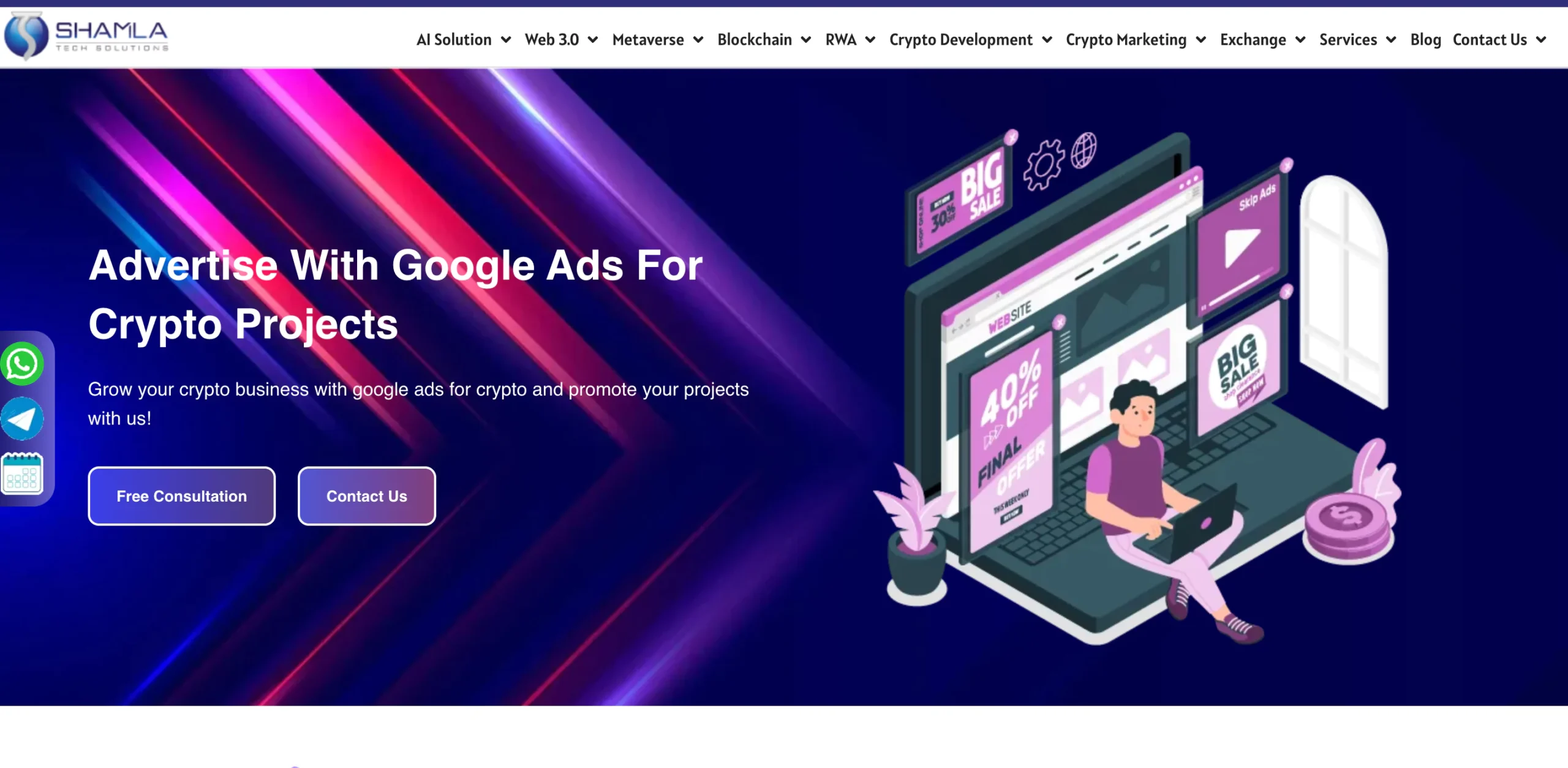 Shamla Tech Solutions-crypto google ads agency home page view