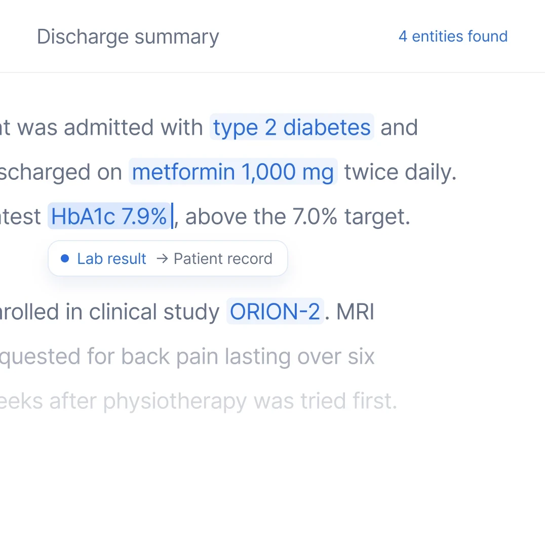 Healthcare: clinical entities extracted from a discharge summary