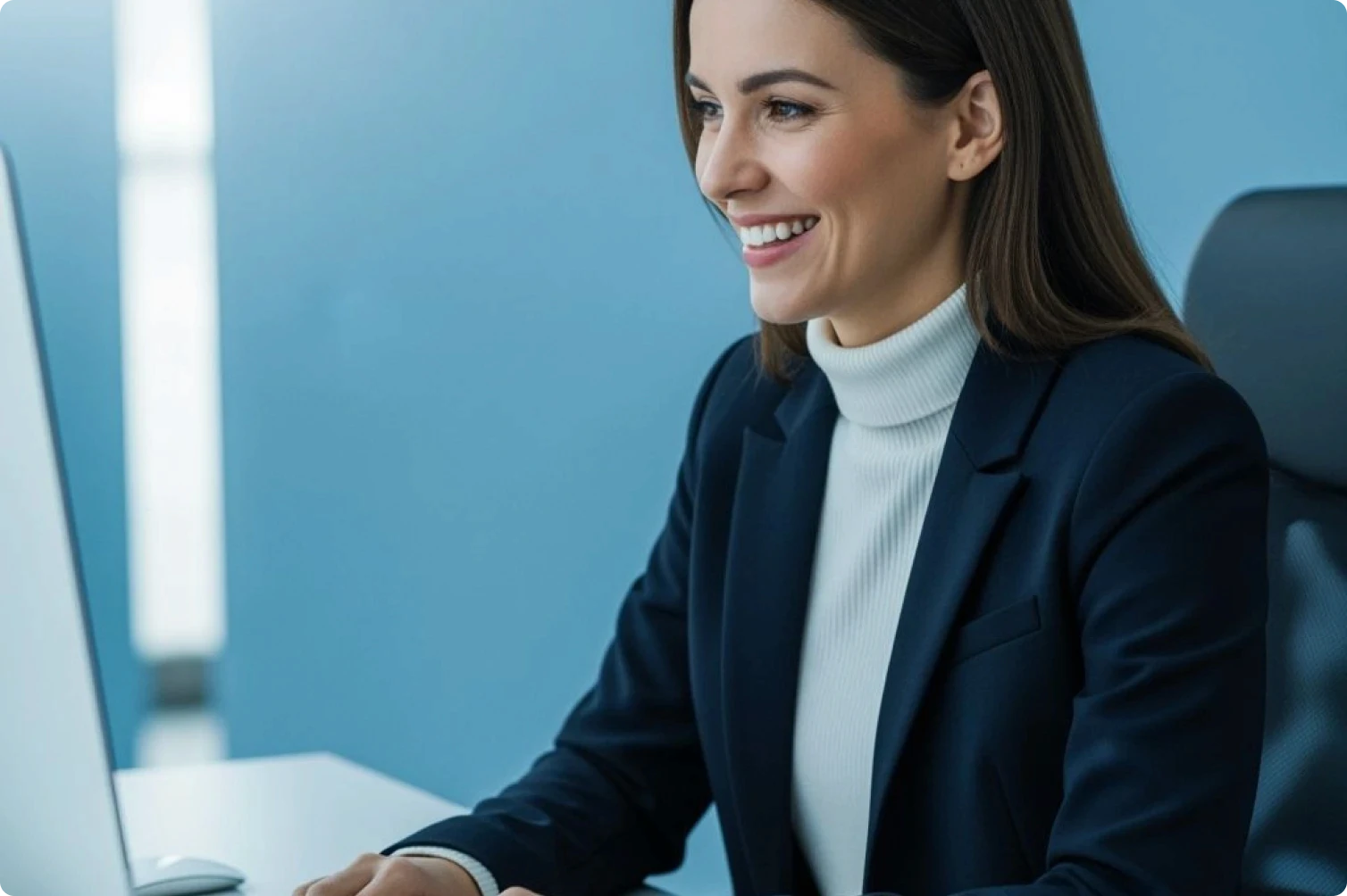 Mulher olhando para o computador