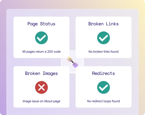 A link icon with the four stages of the link testing