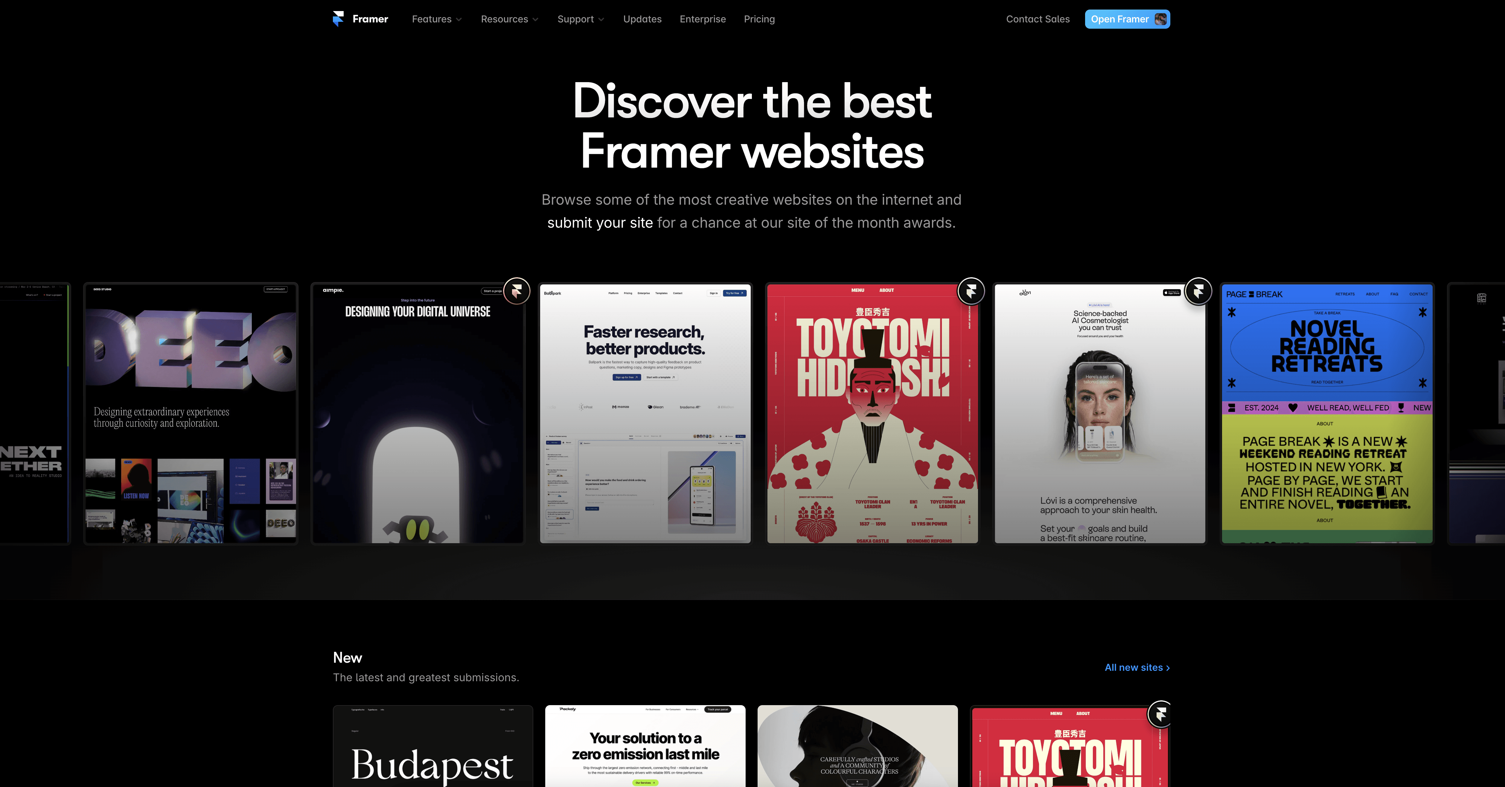 Sample website showing homepage layout