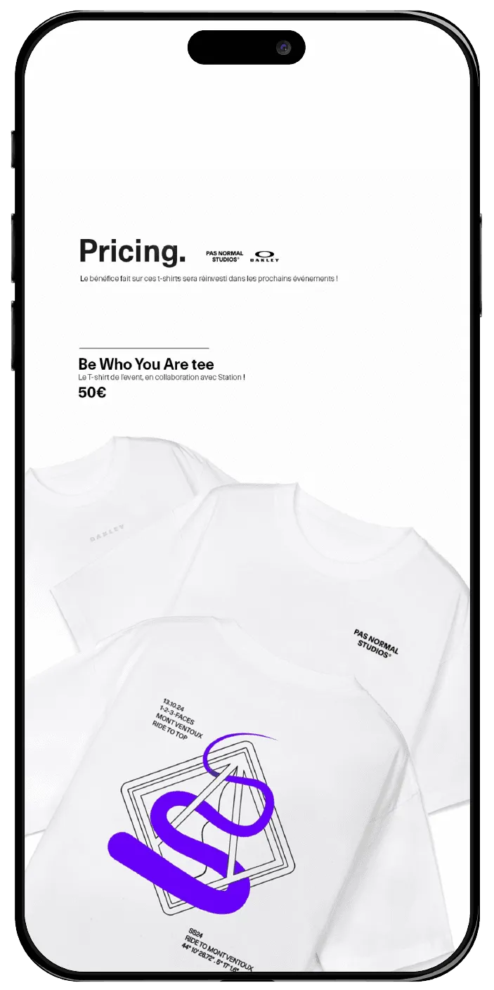 Design d'interface UI mobile pour l'application d'activation et de personnalisation de t-shirts.