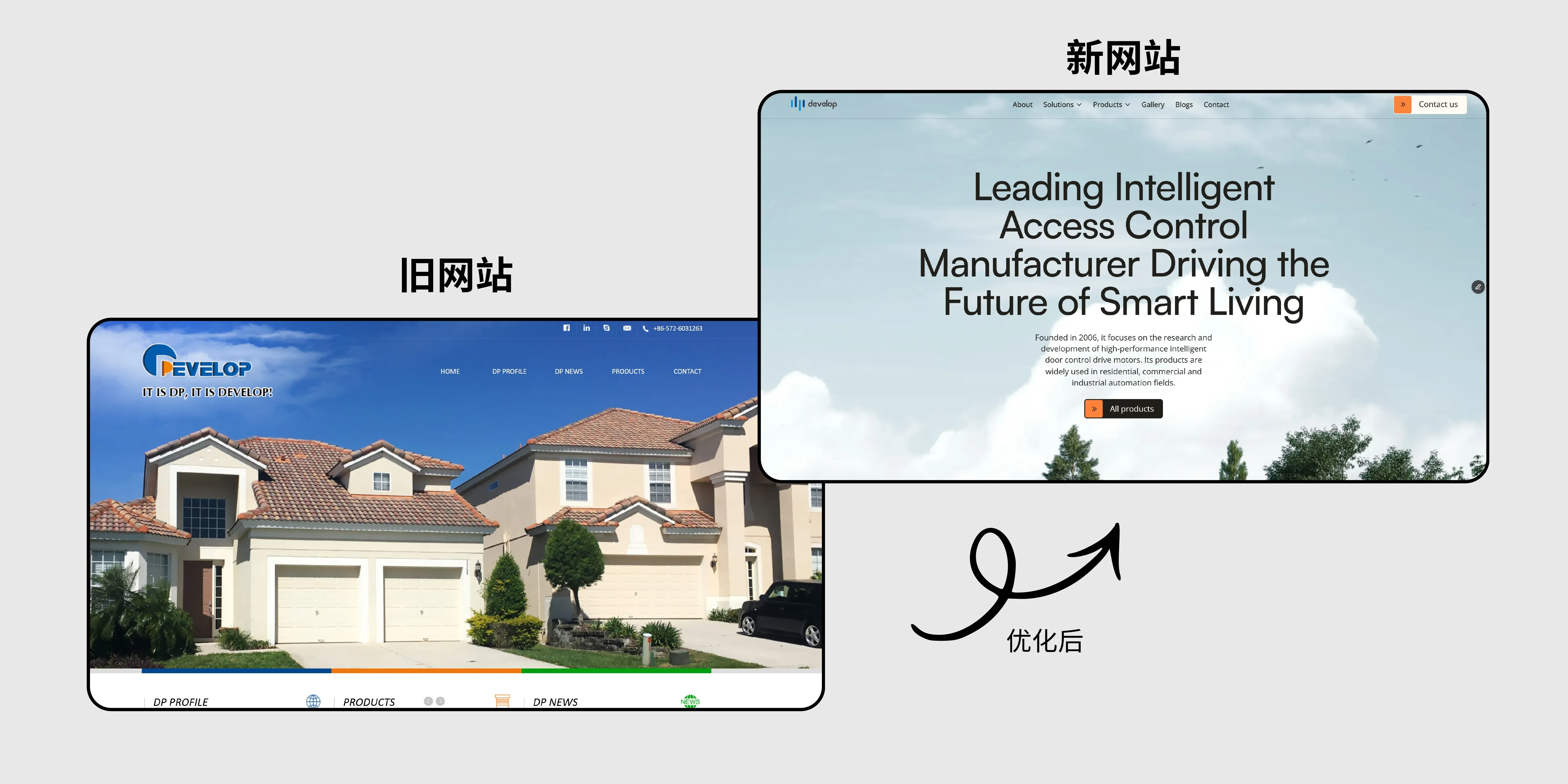Before and after comparison of a custom website redesign project, showcasing enhanced branding, user experience, and conversion-oriented design