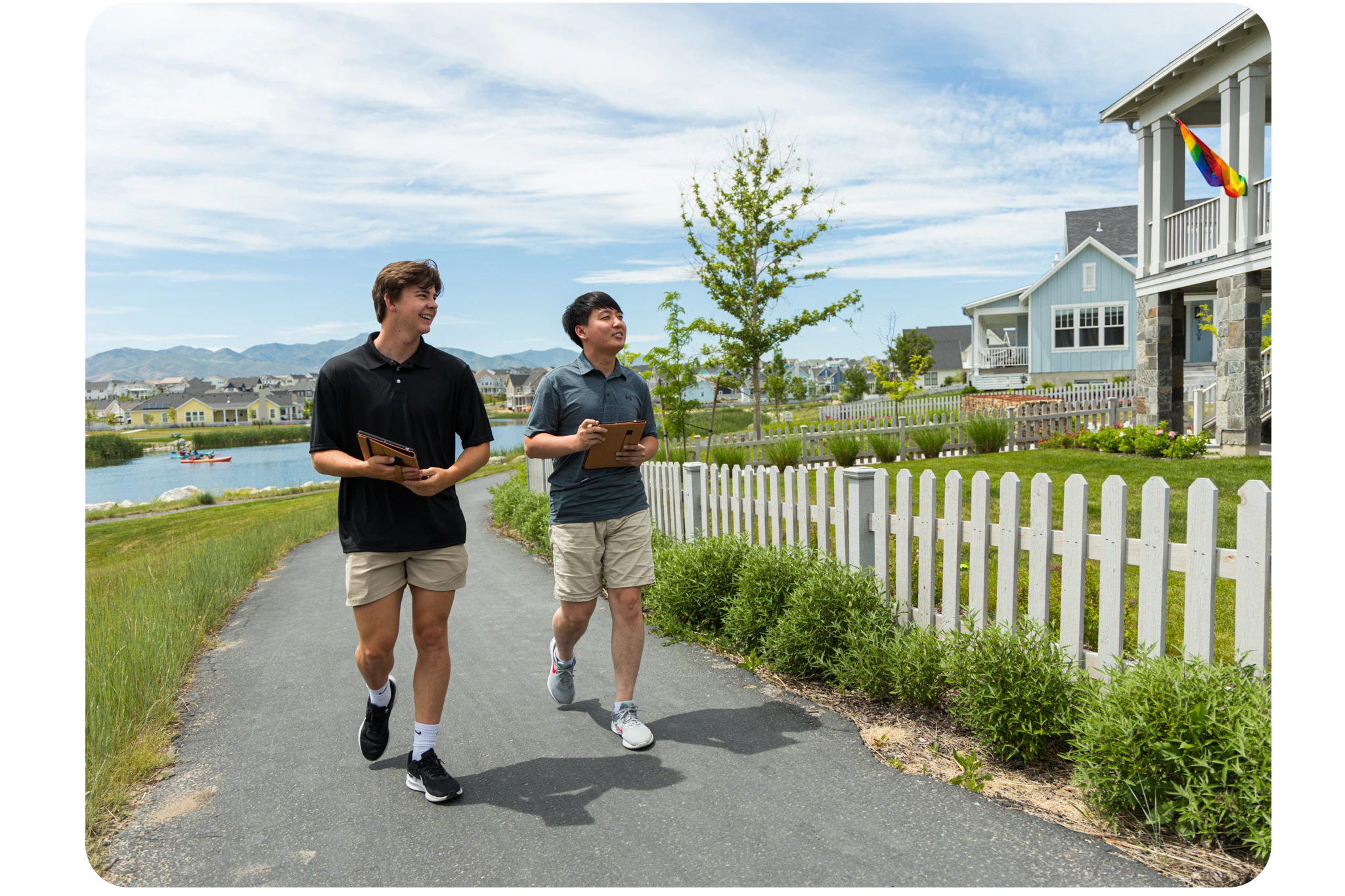 a man in a yellow shirt is working on a roof