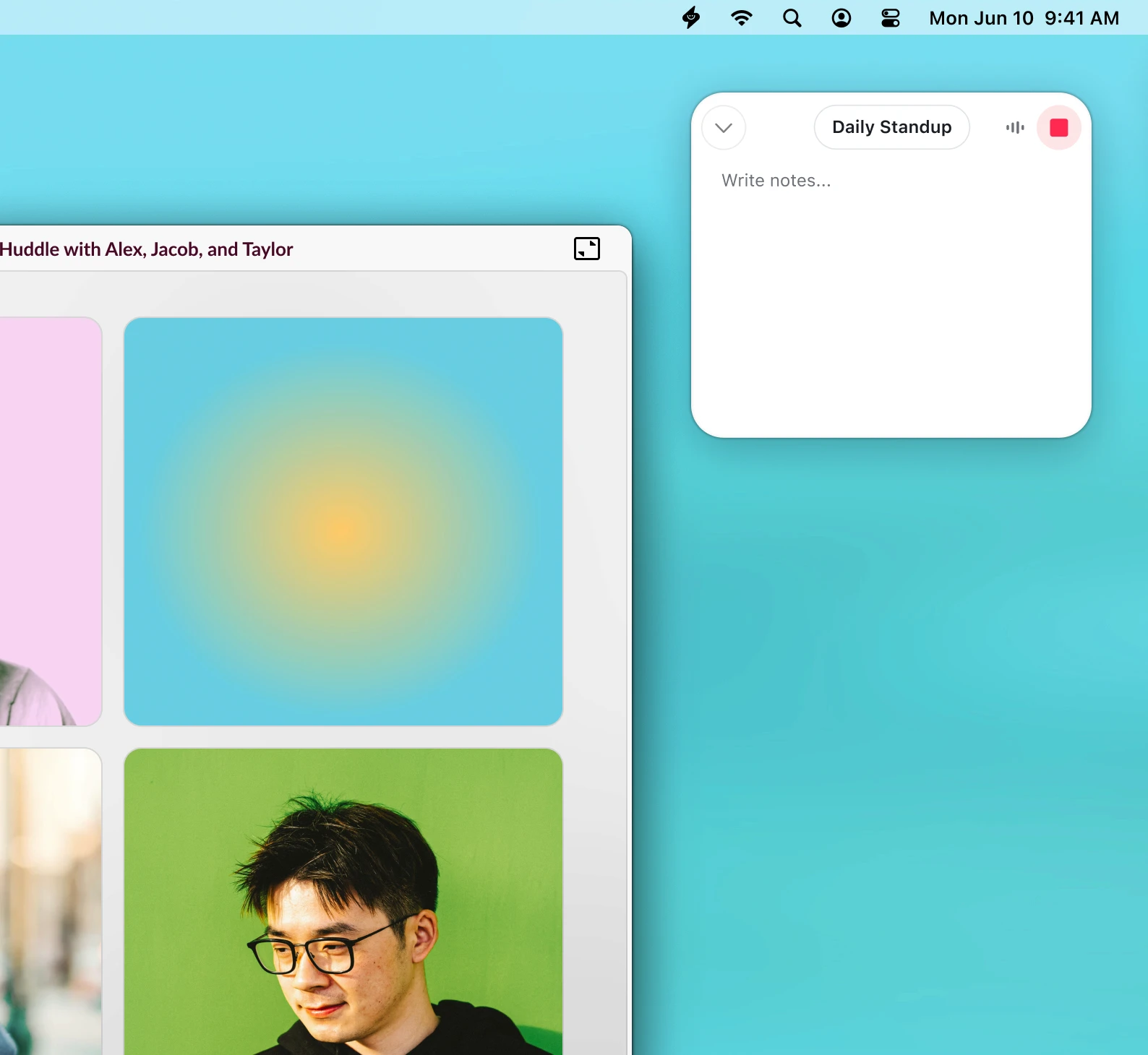 Supernormal Desktop App capturing meeting audio in the background, transcribing all speakers, and creating a complete meeting record without a bot joining the call.