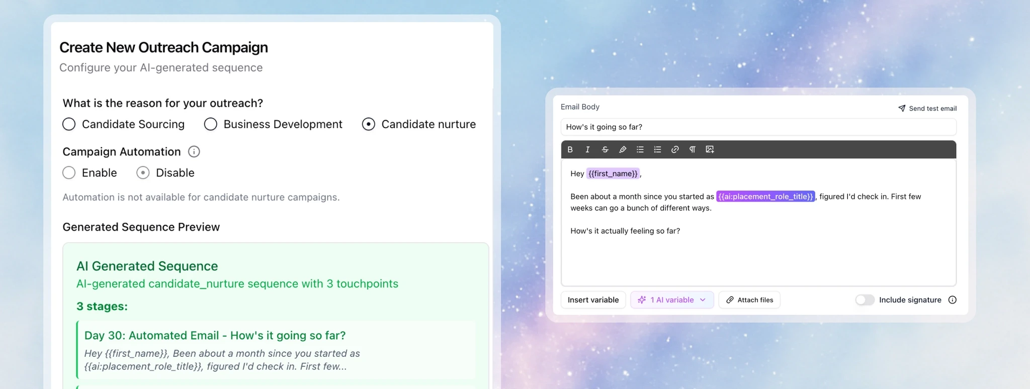 Candidate nurture campaigns | Stardex AI ATS Feature