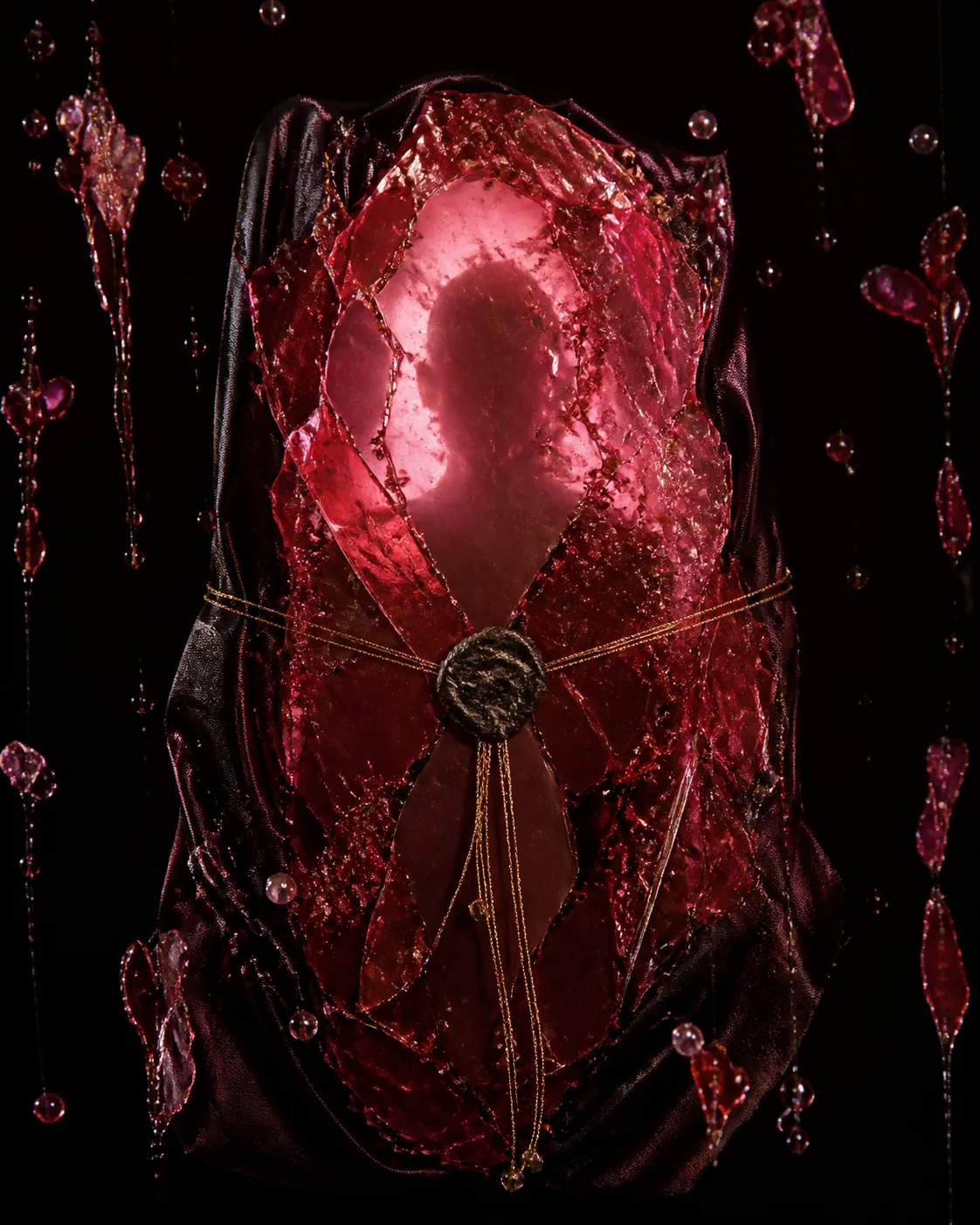 Noncanonical abstract character-art placeholder for Naomi Amaya, formed from candy-like translucent material behind an obscured pane.