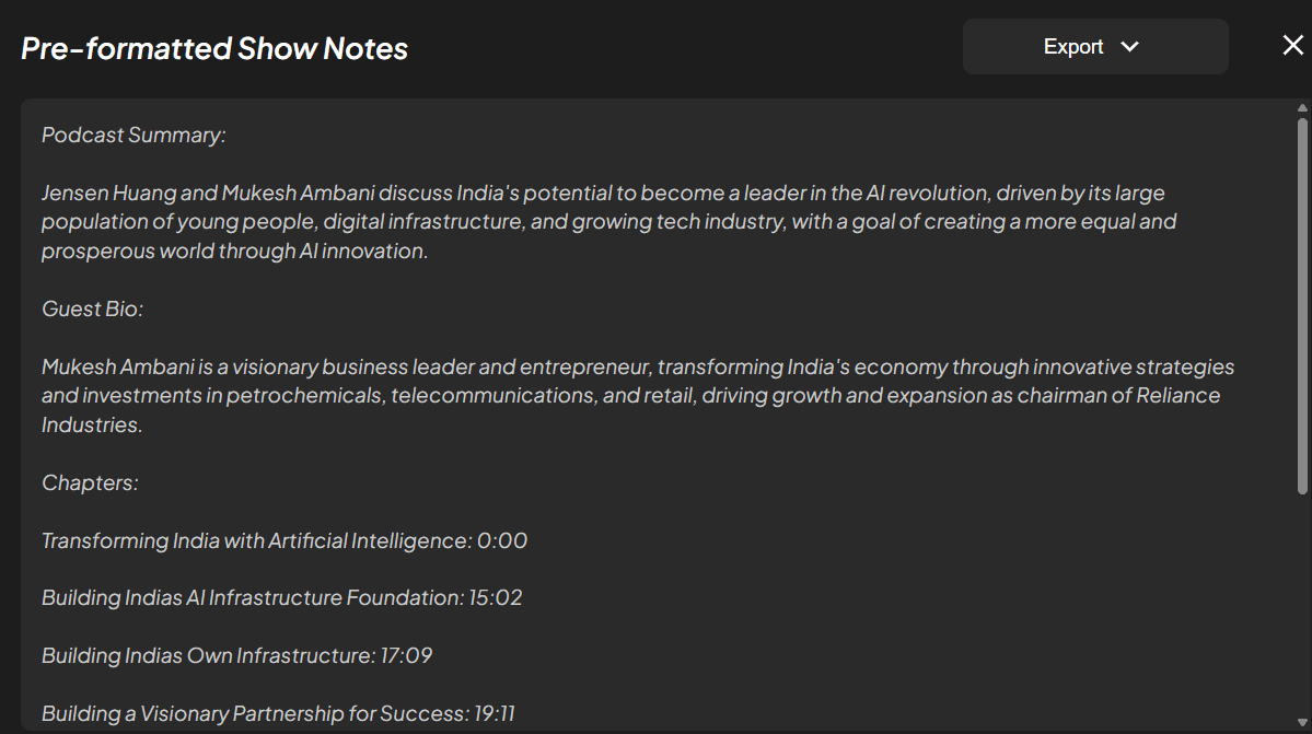 Instant show notes generation with Speeypod AI podcast content generator