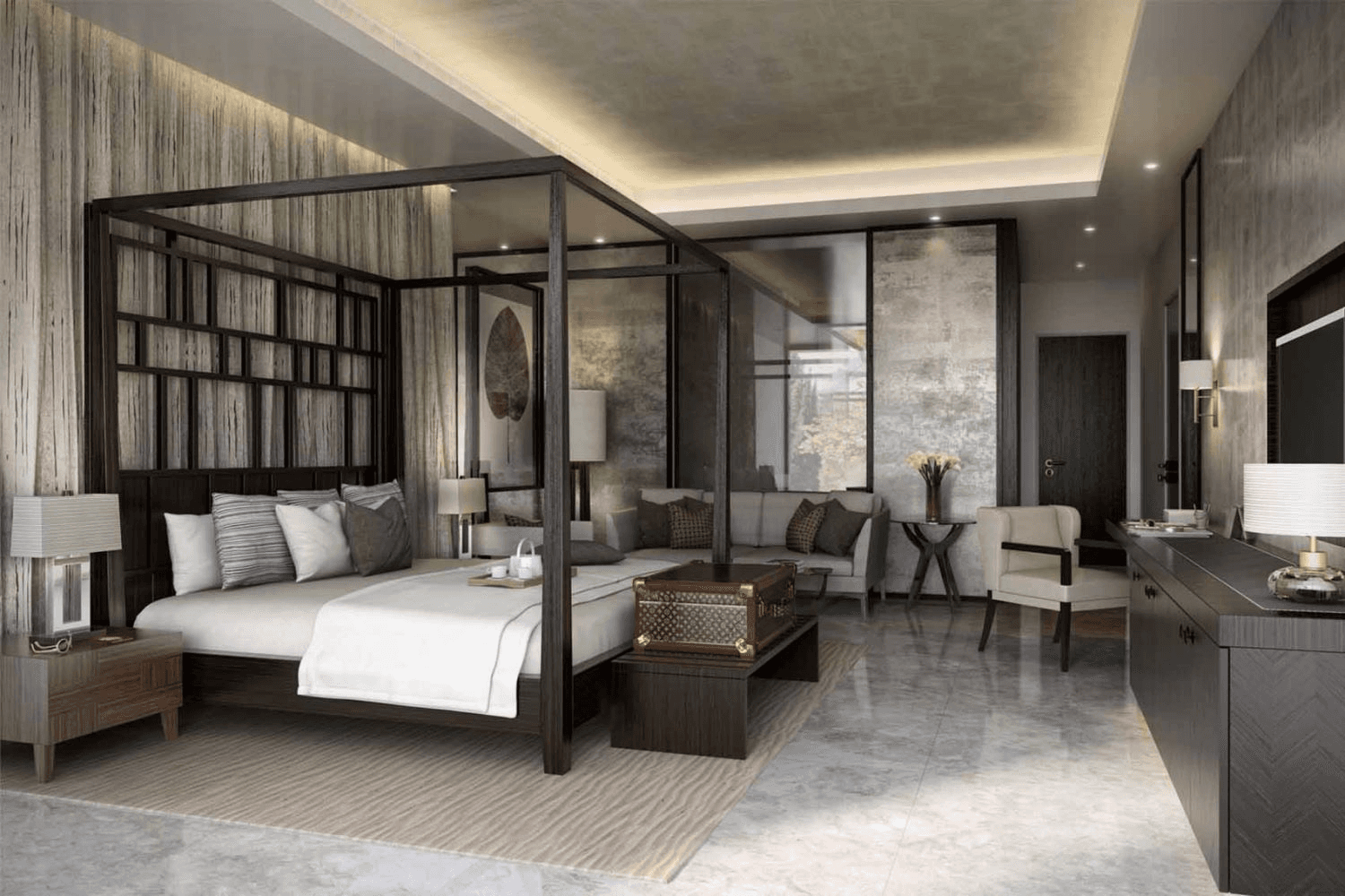 Modernes Hotelzimmer mit Doppelbett
