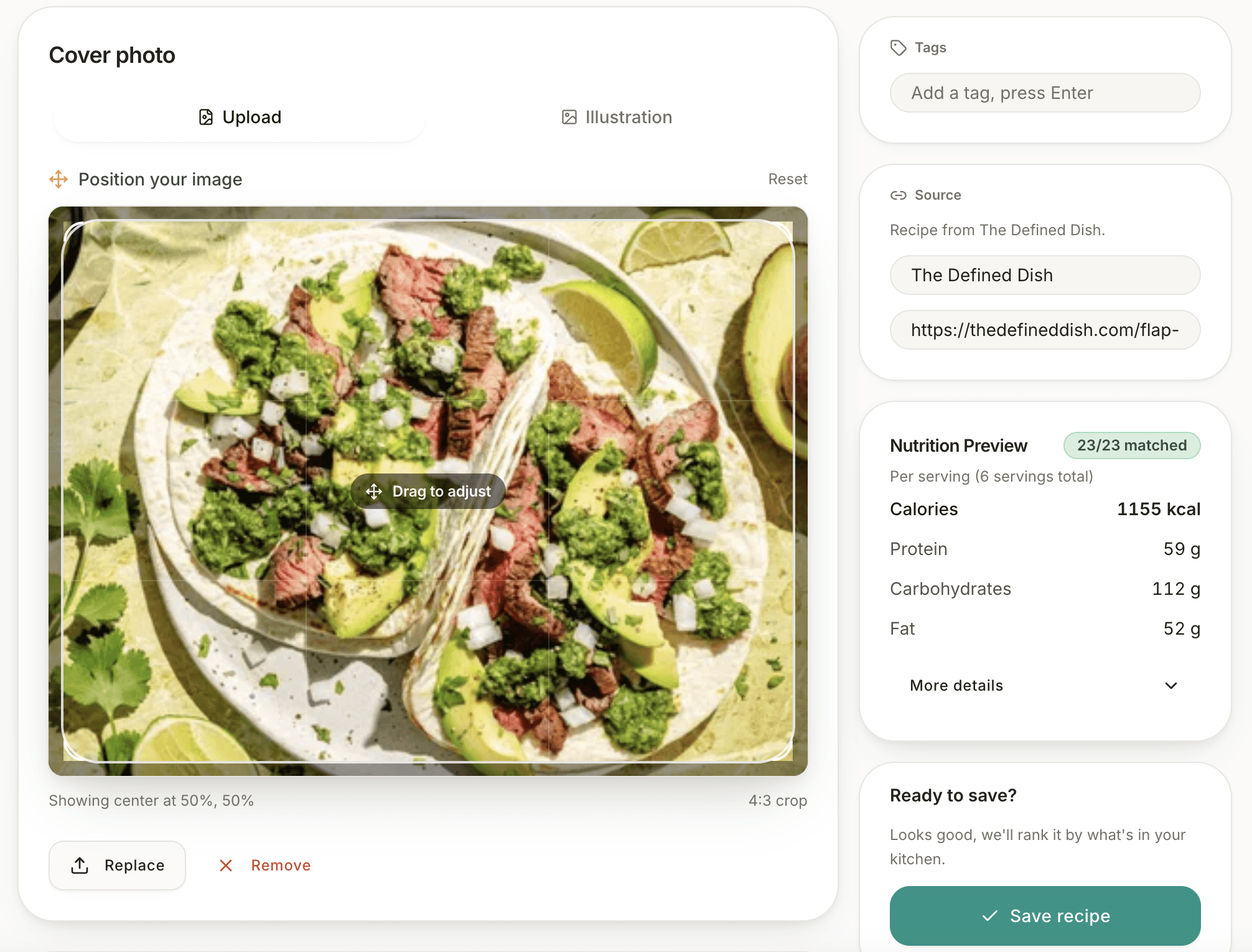 Importing a recipe link into Haivenly's recipe organizer
