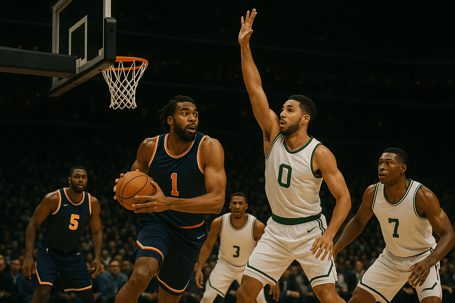 Men playing basketball