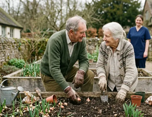 Planting bulbs in the raised beds