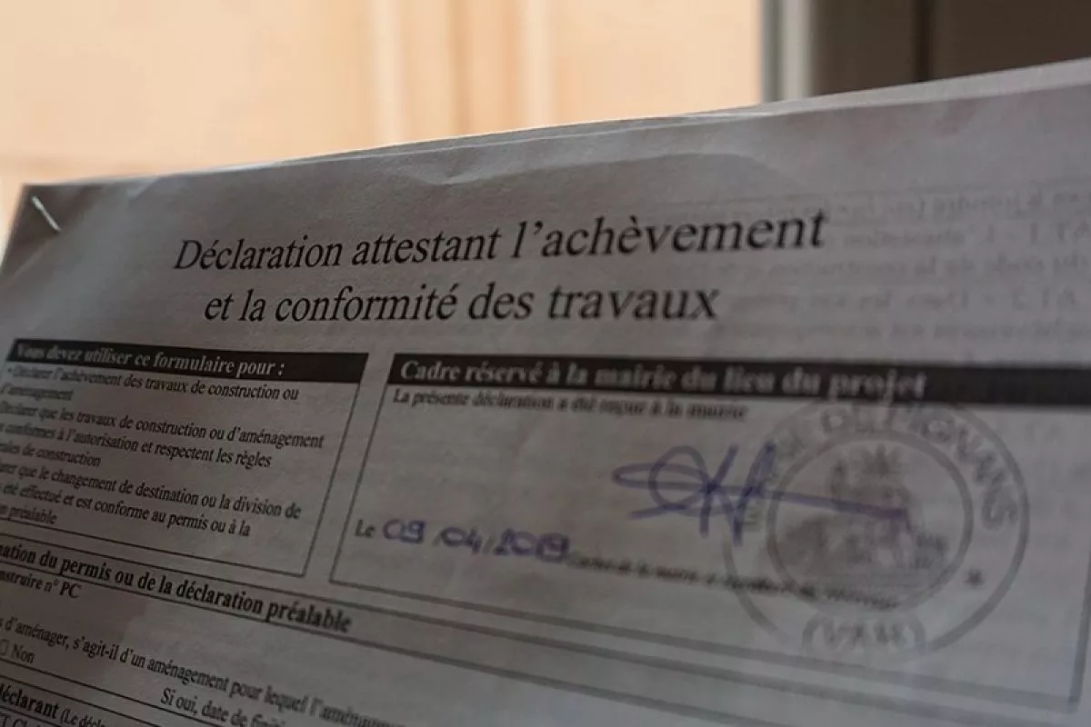 Formulaire DAACT pour la conformité des travaux de construction d'une maison individuelle.