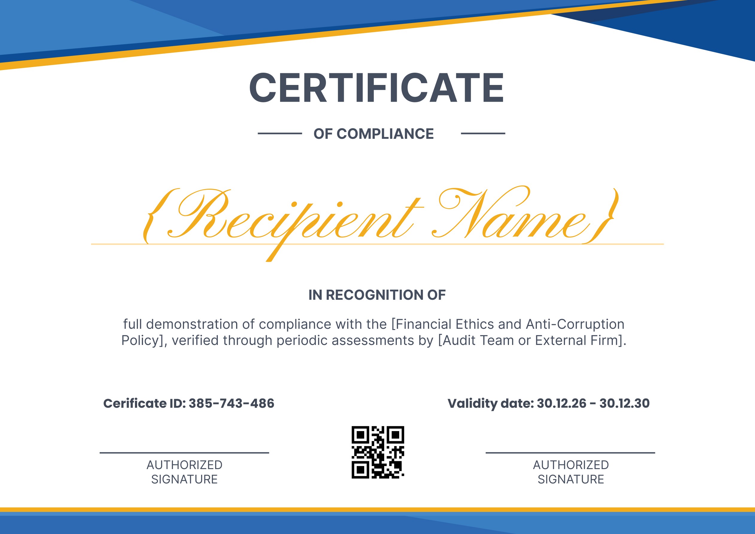 Wauld - Bold and professional compliance certificate template