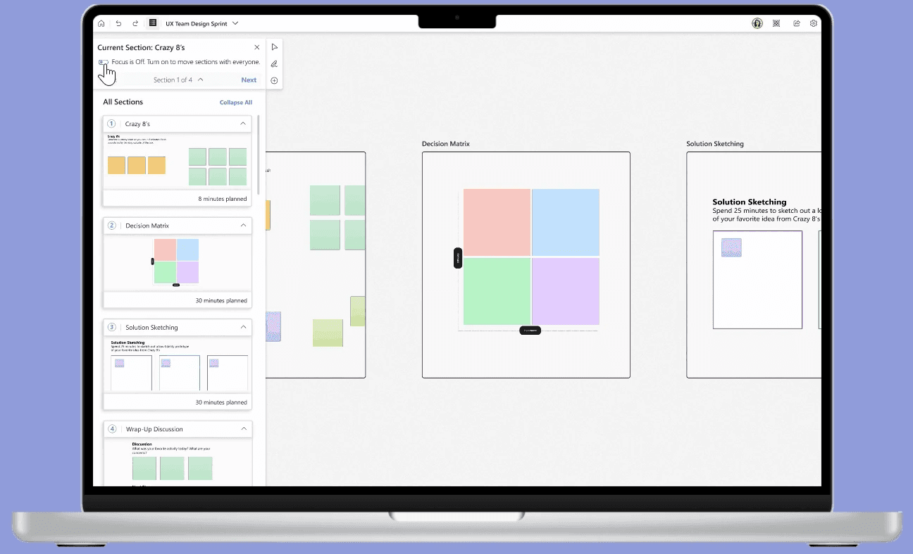 GIF of MS Whiteboard Focus Mode and Sandboxes features
