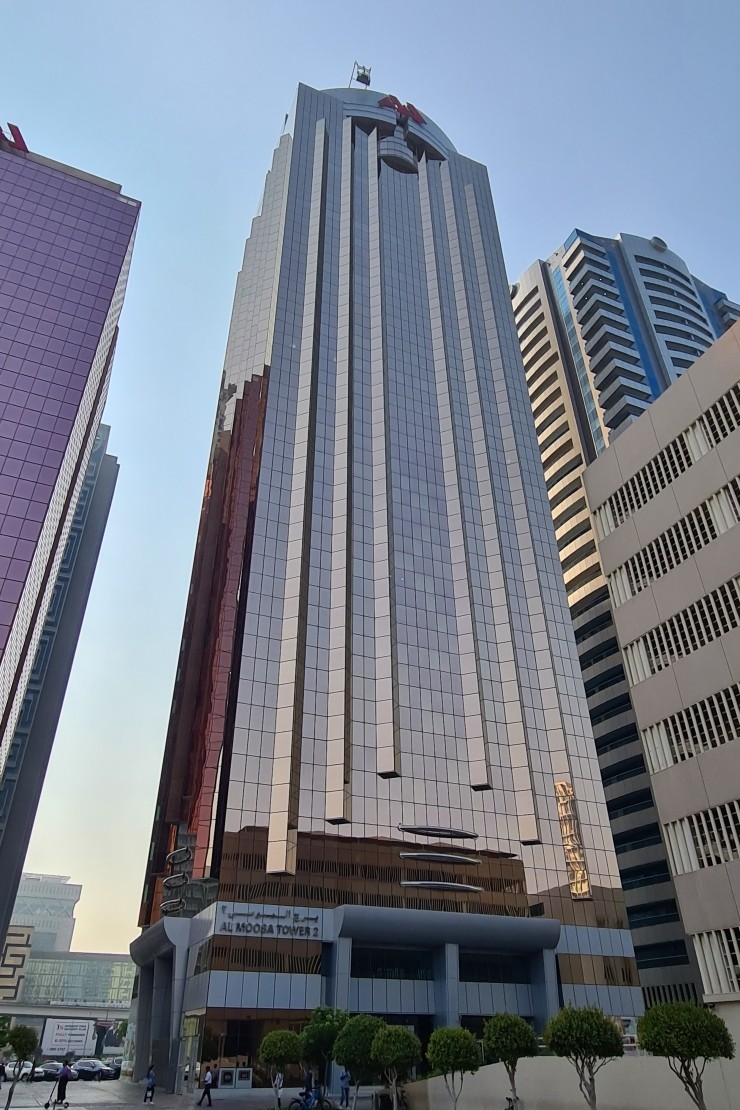 High-rise view of Al Moosa Tower 2 on Sheikh Zayed Road. A prime property listed by our expert real estate agents.