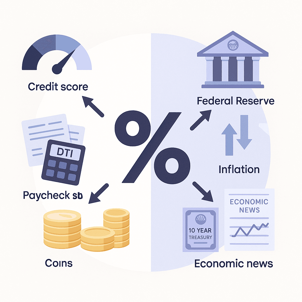 Diagram showing borrower factors and economic forces converging to influence mortgage rate