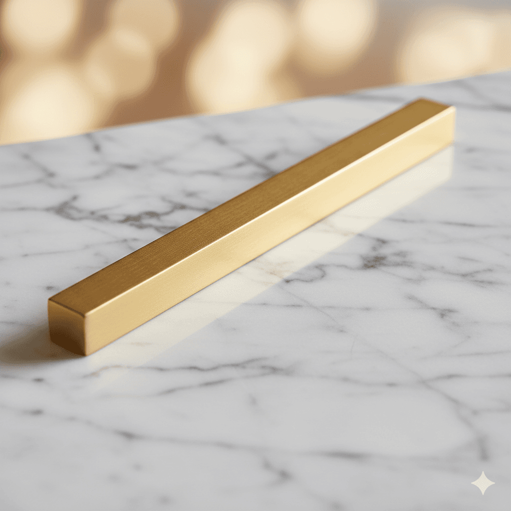 Close-up of premium Italian marble flooring and gold interior accent in M3M Gurugram apartment