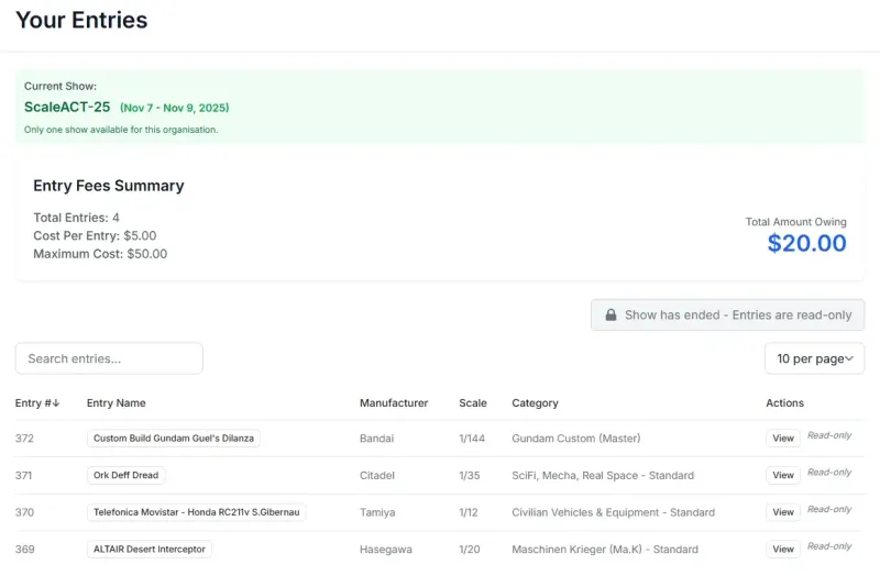 Entry management screen