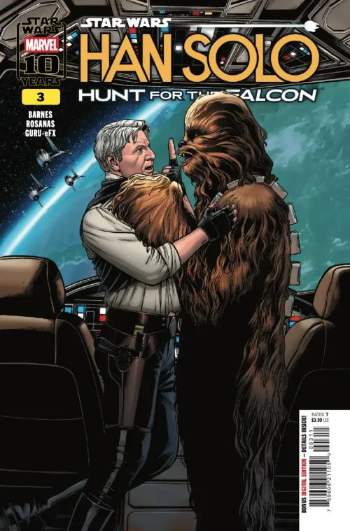 Cover for Han Solo: Hunt for the Falcon #3 featuring Han Solo and Chewbacca in the cockpit of the Millennium Falcon