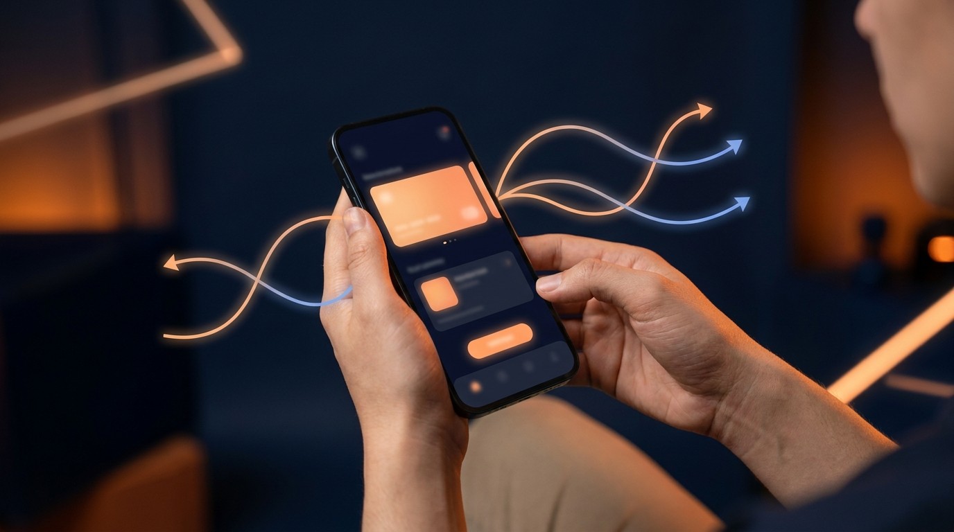 Nutzer interagiert mit einer Oberfläche: UX und UI Design wirken im Erlebnis zusammen