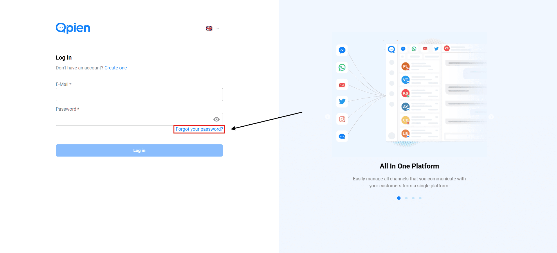 Qpien Login page and click on the "Forgot your password?" link