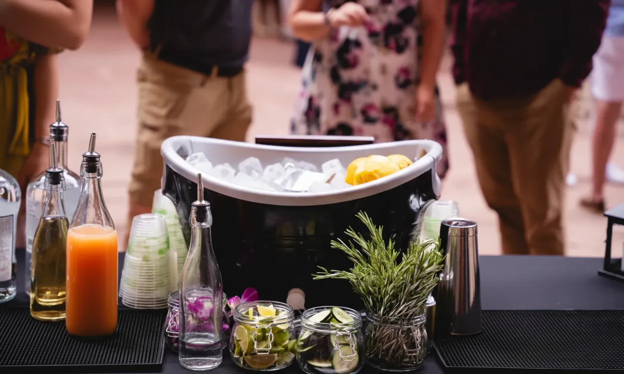 Organized bar setup at an event