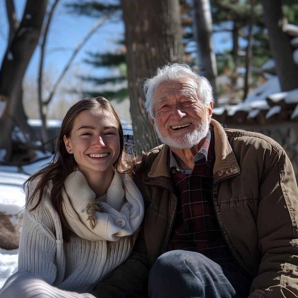 daughter & father in the winter