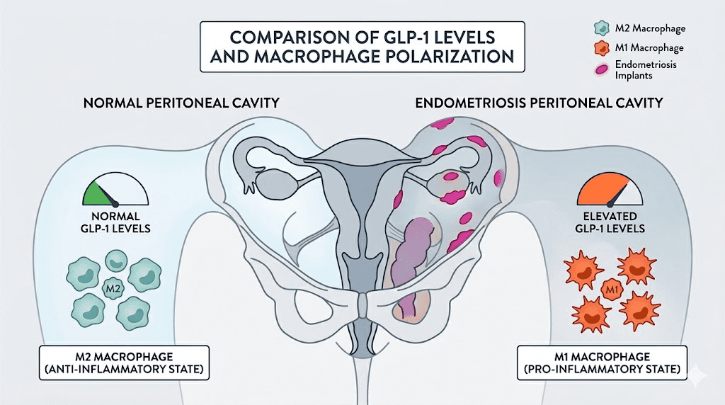 GLP-1 levels in peritoneal fluid comparing normal versus endometriosis patients