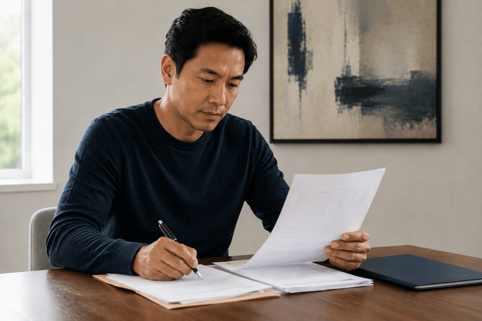 Man reviewing paperwork for an uncontested divorce in Ontario.