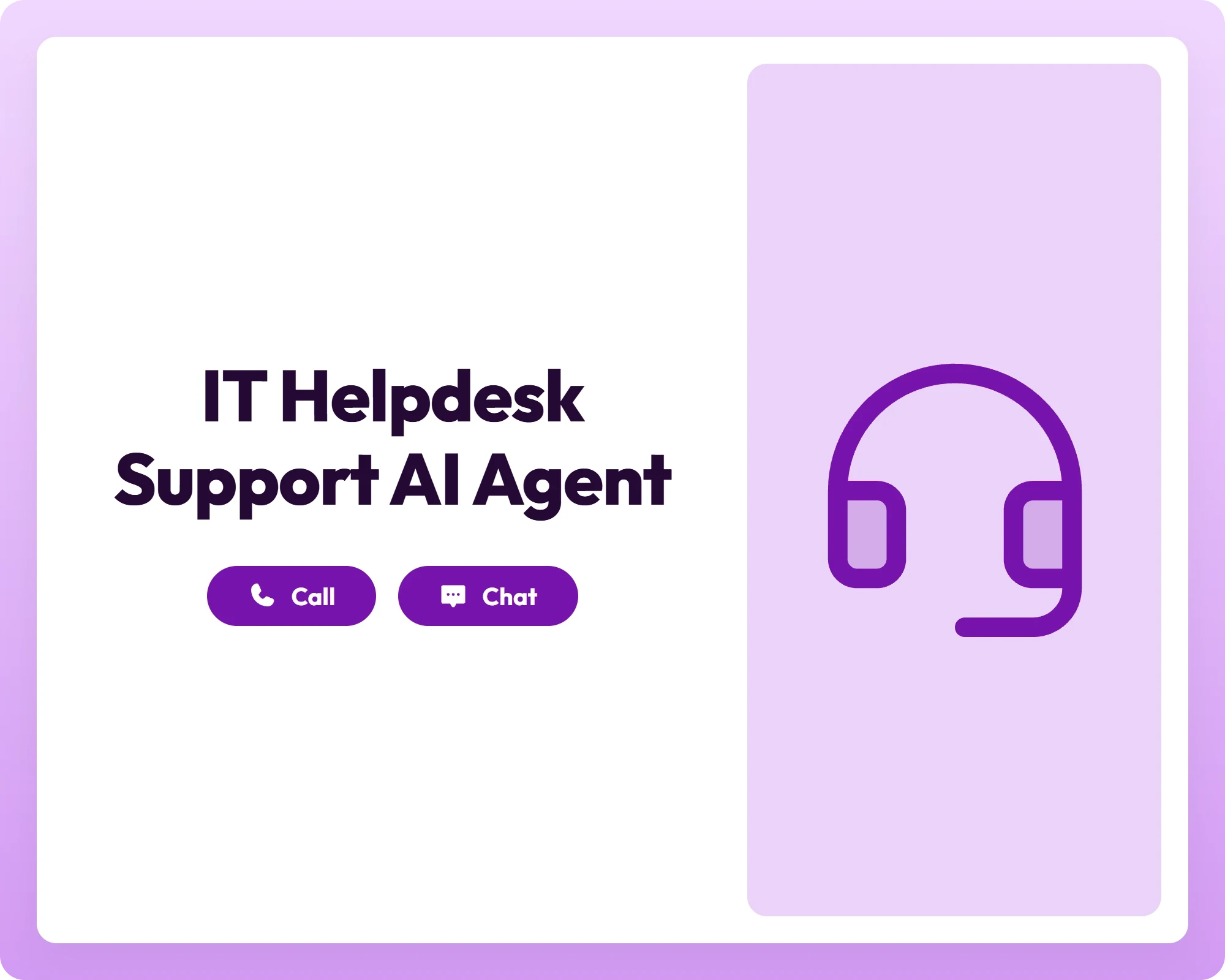 ai customer support agent offering call and chat support with a dedicated panel for helpdesk assistance