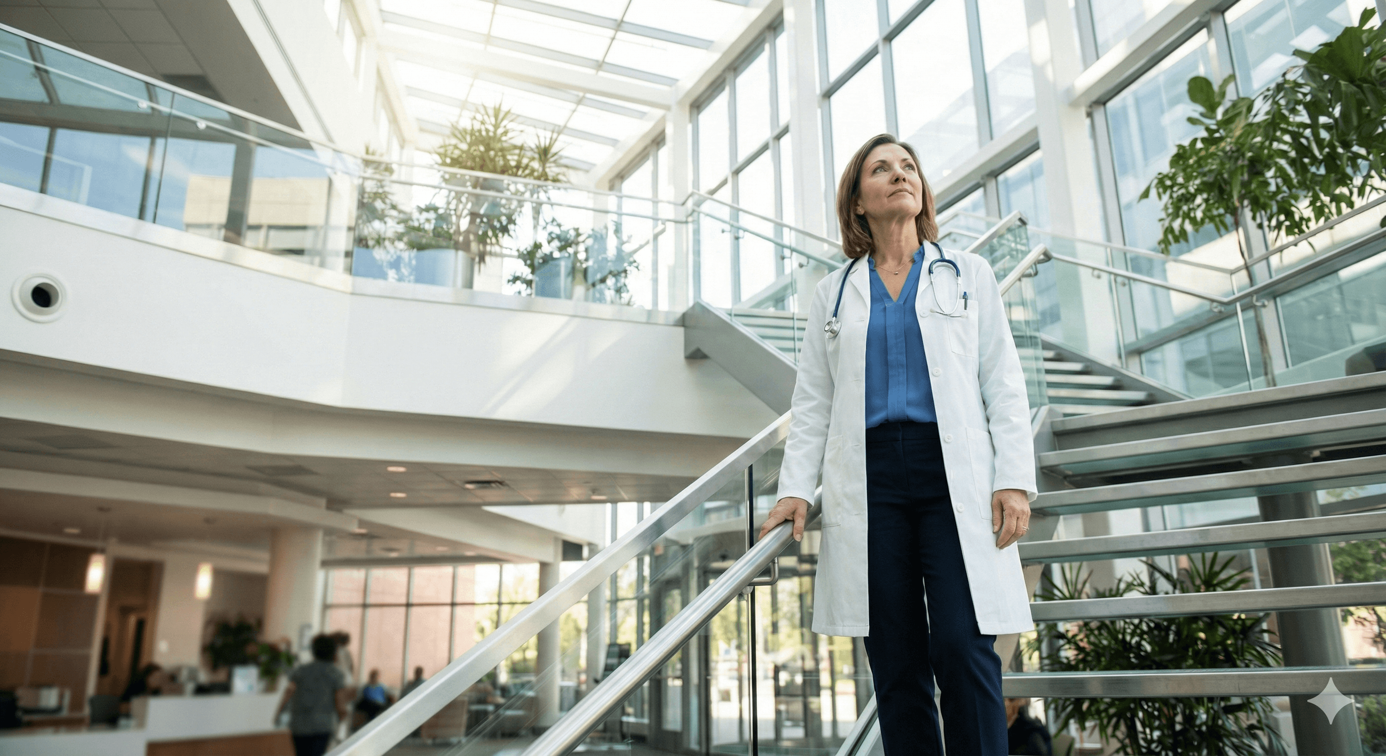 Oberärztin auf einer Treppe in einem Krankenhaus
