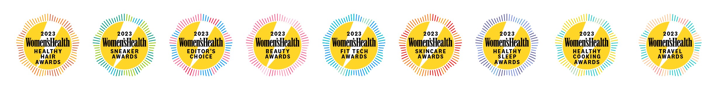 A variety of Women's Health Award badges