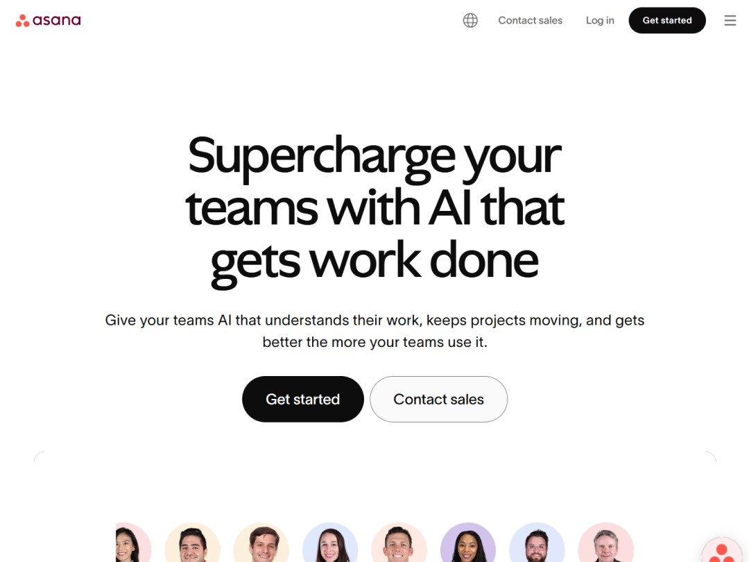 "Website promoting AI to enhance team productivity, with 'Get started' button."