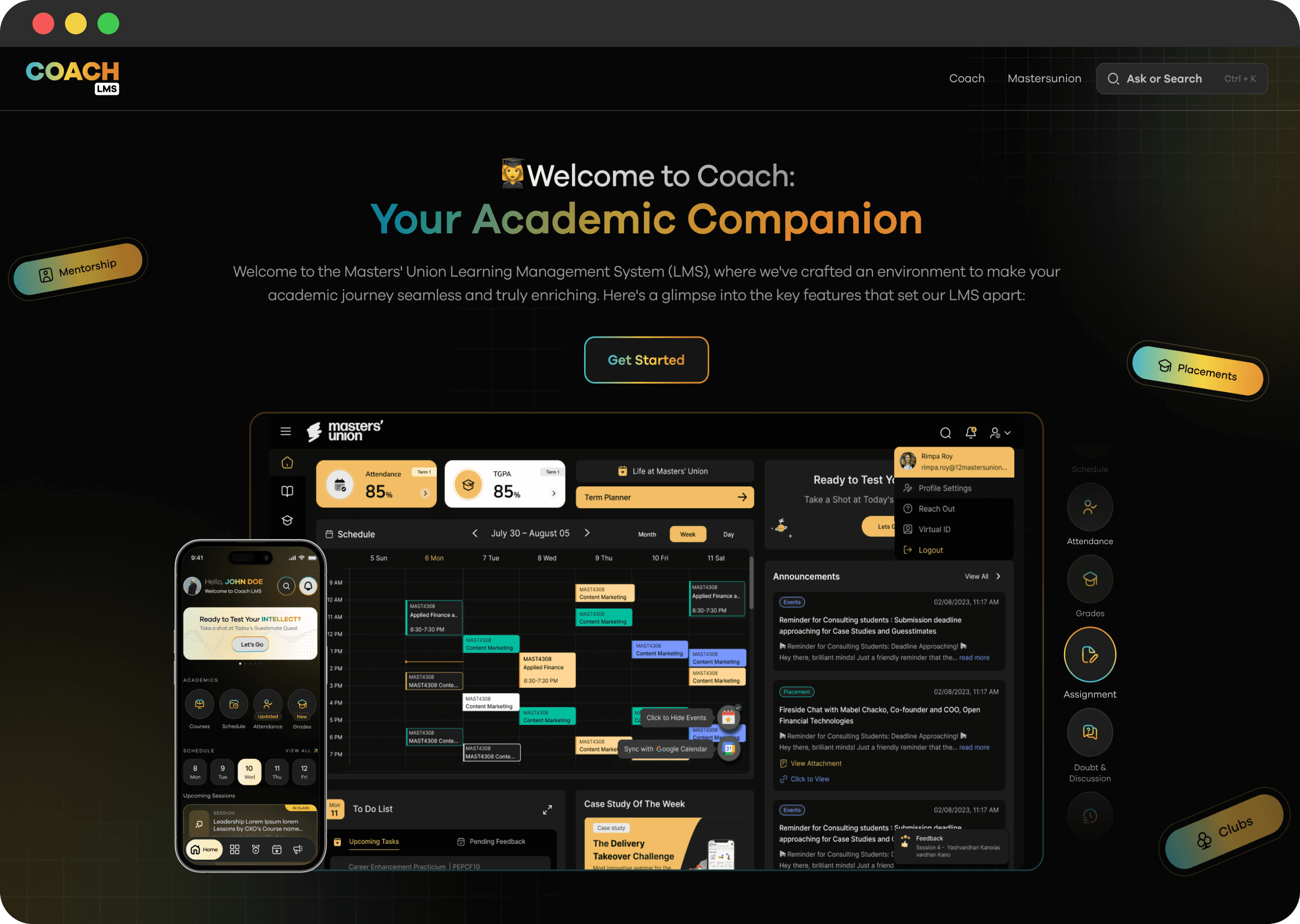 Coach LMS Website mockup