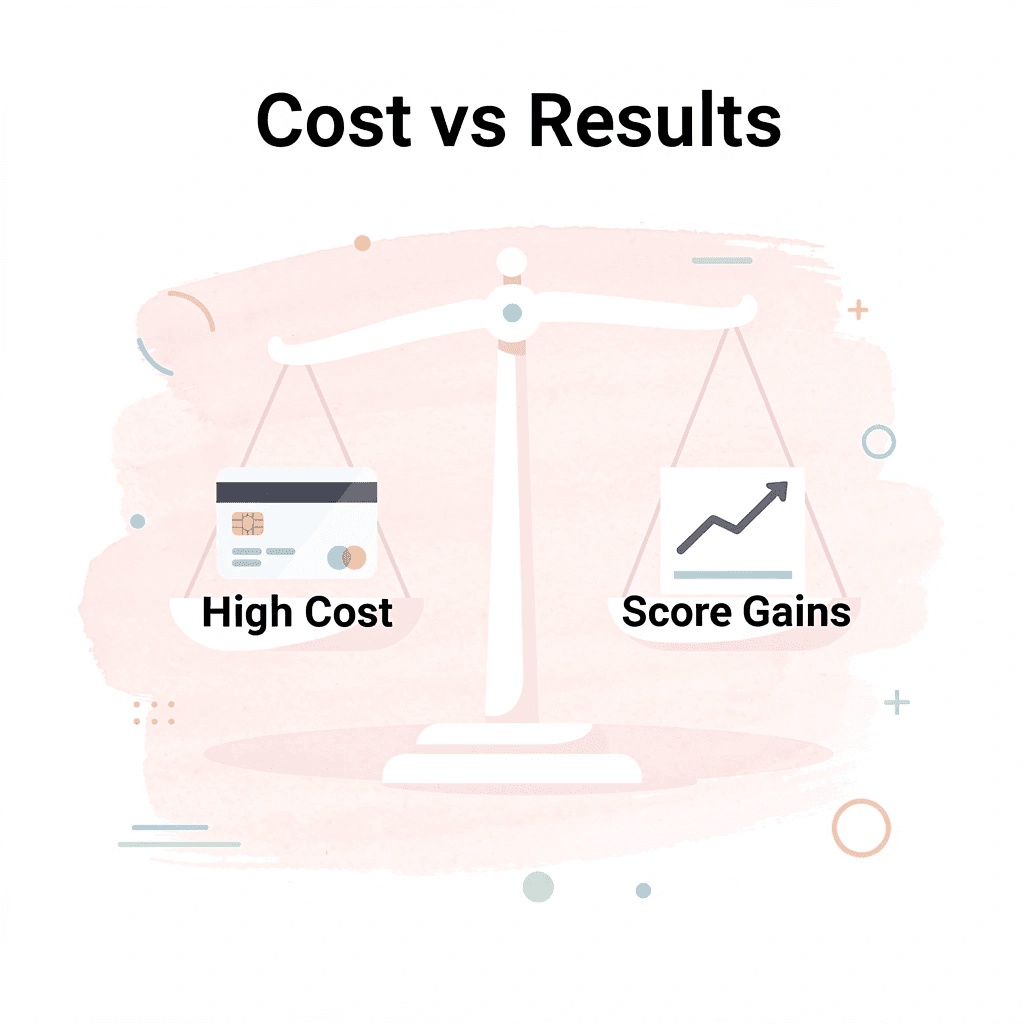 Balance scale weighing high costs against actual score improvements