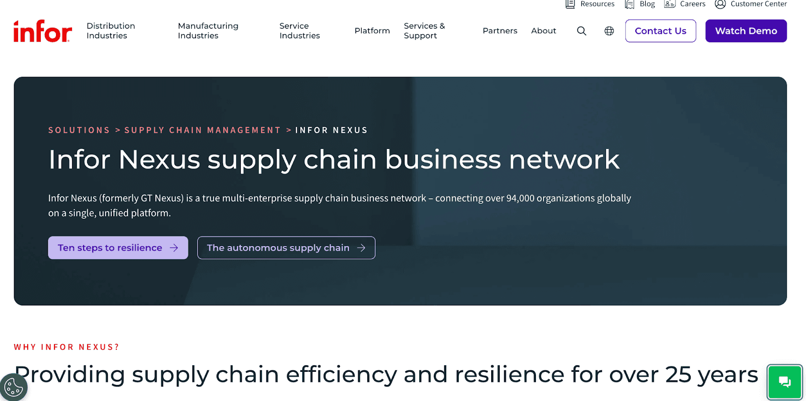 Infor Nexus page