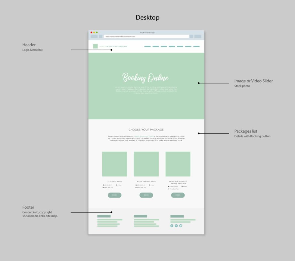 Health Adventure Thailand website Booking wireframe by Suzaku Productions