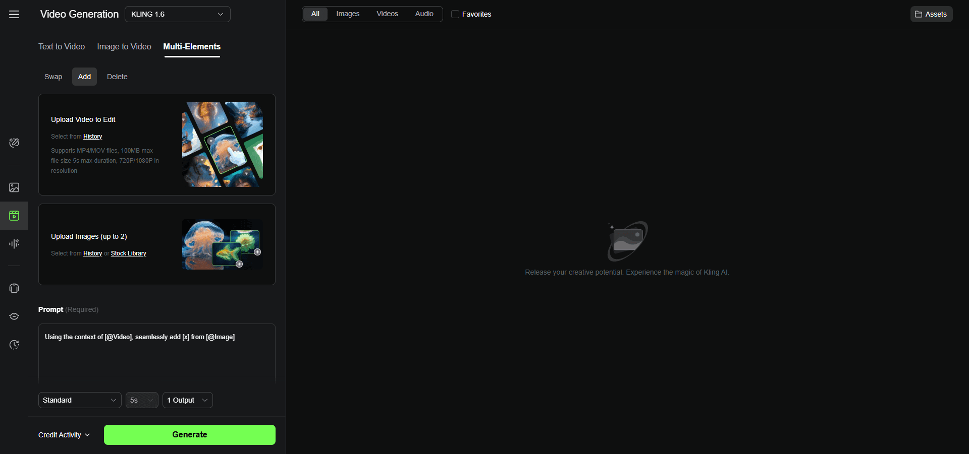 Kling Video generation functionality