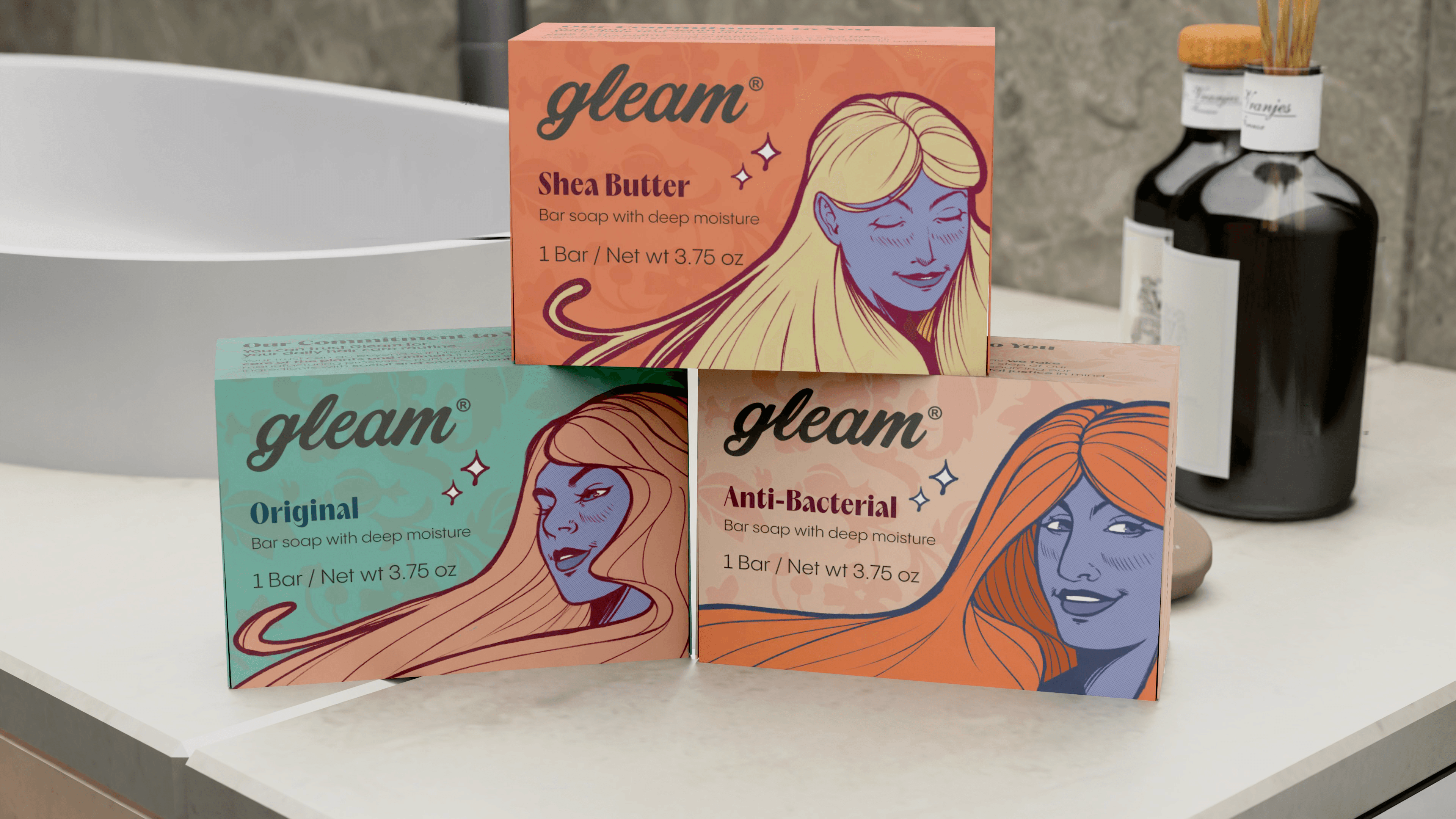 Soap boxes in a bathroom