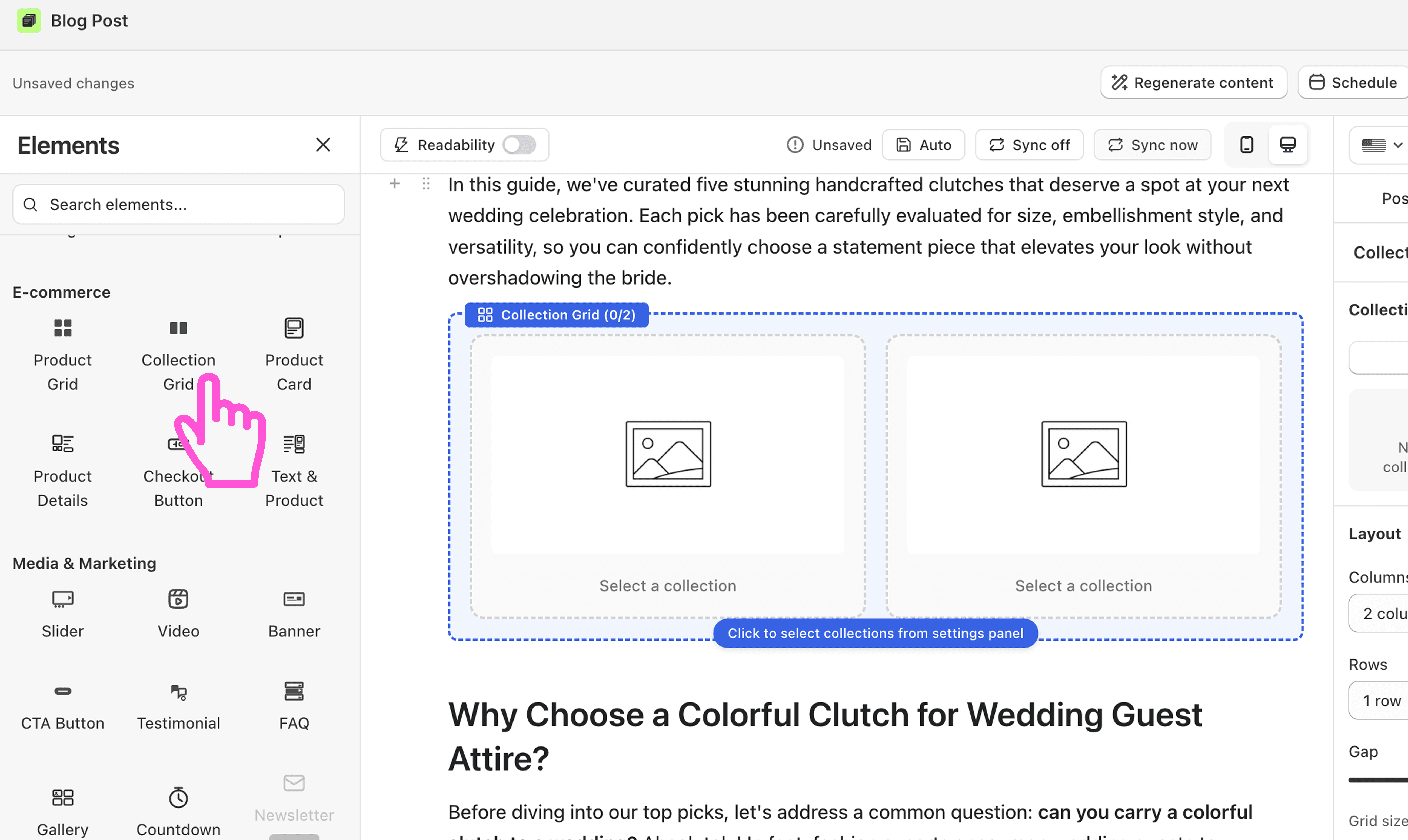 How to add a product collection to a blog post in Shopify?
