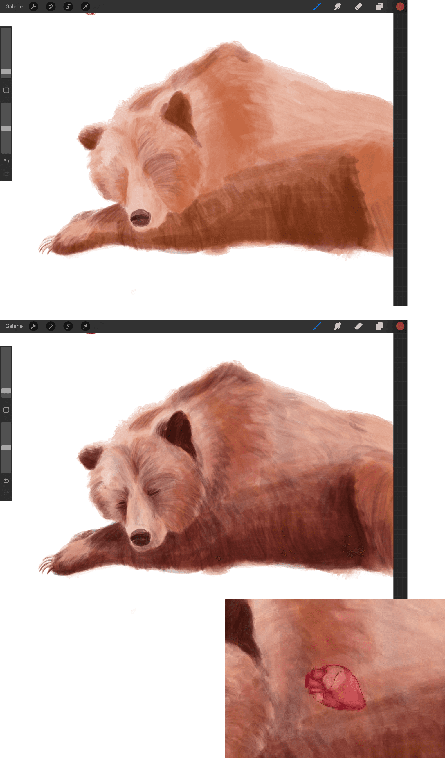 Processus artistique du grizzly hibernant, style aquarelle numérique